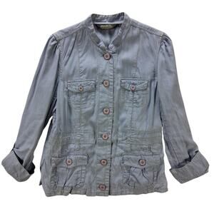 Eddie Bauer Womens Linen Top Shirt Blouse Blue Gray Size Large 100% Linen